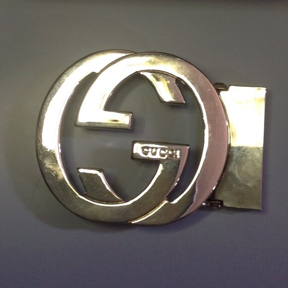 Gucci Silver BELT BUCKLE Men's Chrome / Rhodium Plated Interlocking "Gs" - Picture 2 of 11